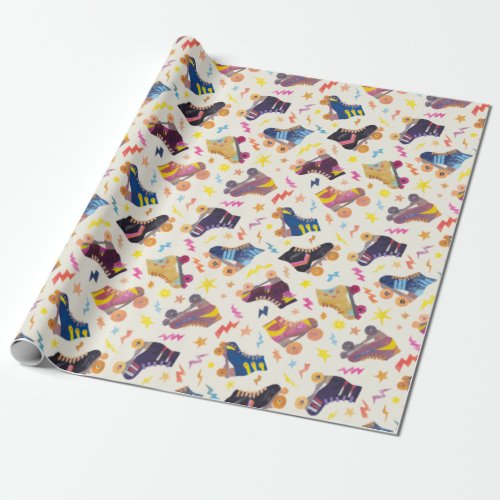 70s 80s  Nostalgia Collage Roller Skates Wrapping Paper