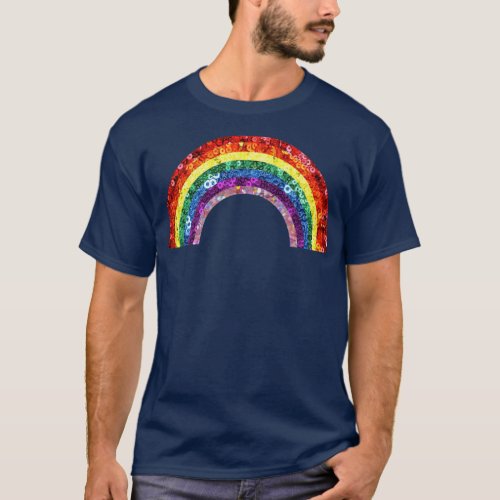 70s 80s Vibe Rainbow Retro Vintage Sequin T_Shirt