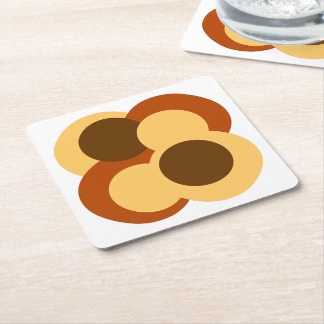 70s Abstract Geometric Circular Shapes Square Paper Coaster (Angled)