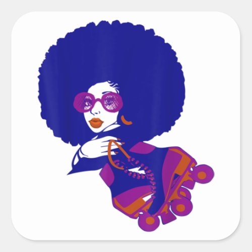 70s Afro Woman Roller Skates feens and Women Square Sticker