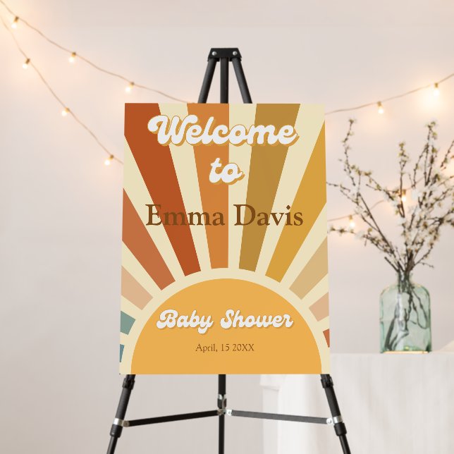 70s Baby Shower Bohemian Shower Boho Welcome Sign (In Situ (Stand))
