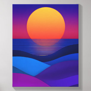 70s Bauhaus Sunset Ocean Waves Canvas Print Photo Tile
