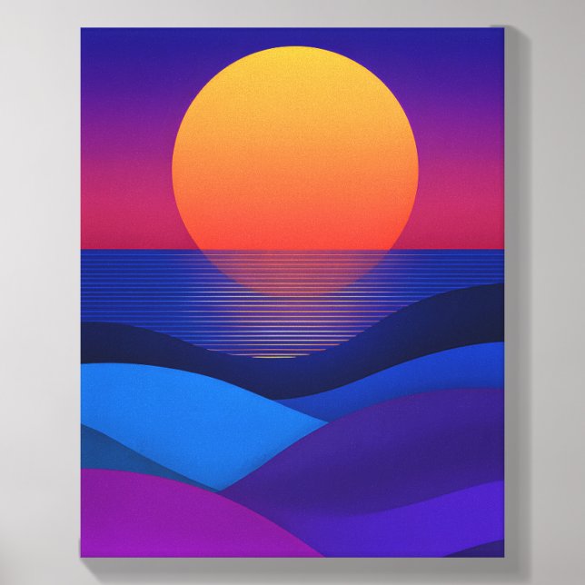70s Bauhaus Sunset Ocean Waves Canvas Print Photo Tile (Front Set)
