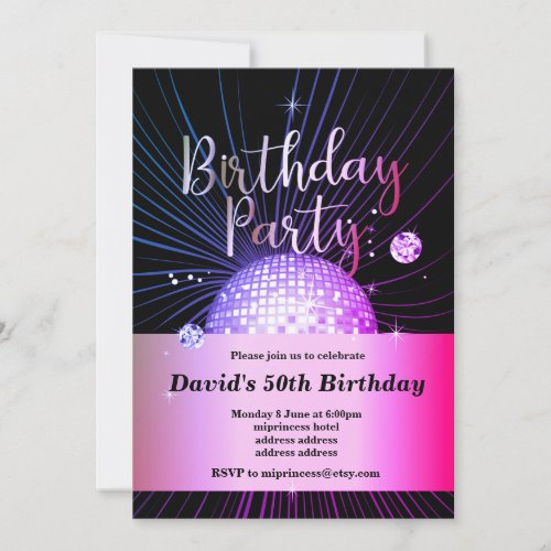 70s Birthday party disco party Invitation