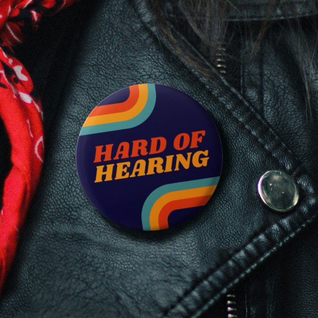  70s Blue Orange Retro Lines Hard of Hearing Button ( 70s Blue Orange Retro Lines Hard of Hearing Button)