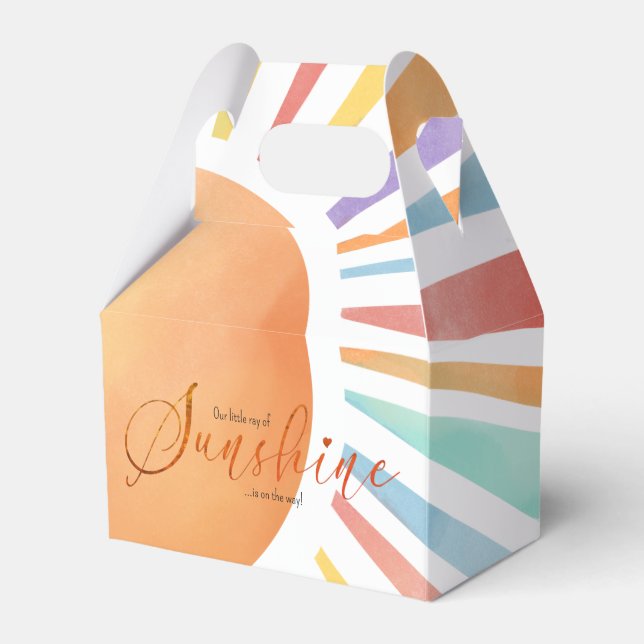 70s Boho Sun 'Little Ray of Sunshine' Baby Shower Favor Boxes (Front Side)