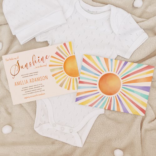 70s Boho Sun Little Ray of Sunshine Baby Shower Invitation