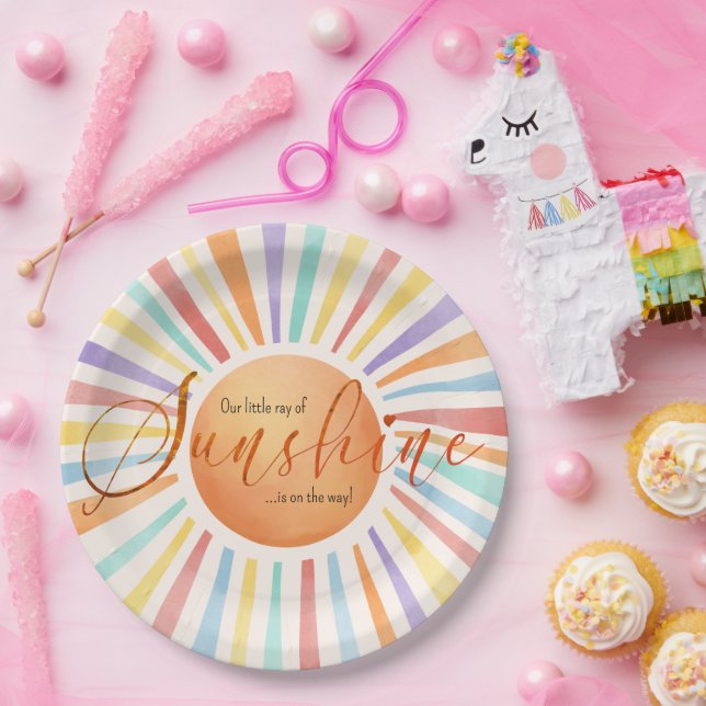 70s Boho Sun 'Little Ray of Sunshine' Baby Shower Paper Plates (Party)