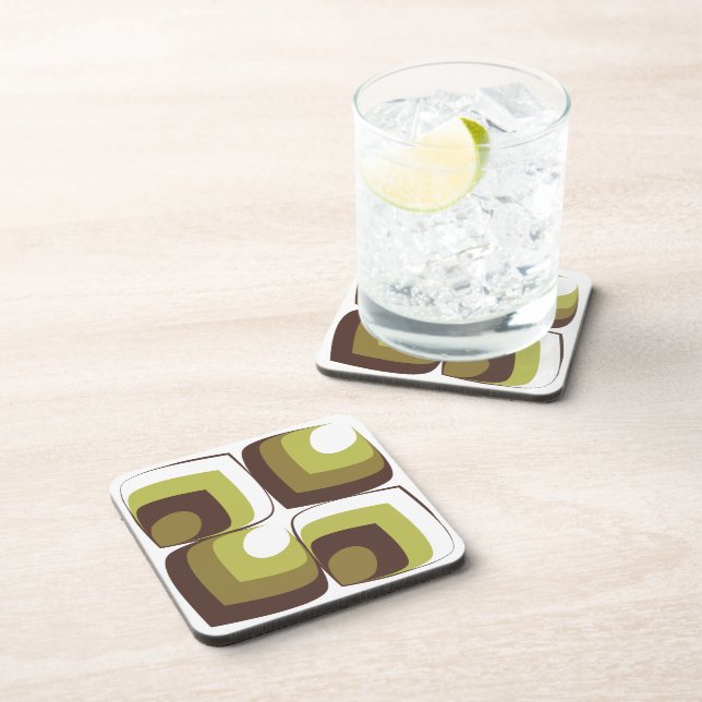 70s Bold Modern Retro Ogee Motif in Greens Beverage Coaster (Right Side)