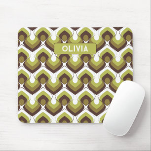 70s Bold Modern Retro Ogee Motif in Greens Mouse Pad