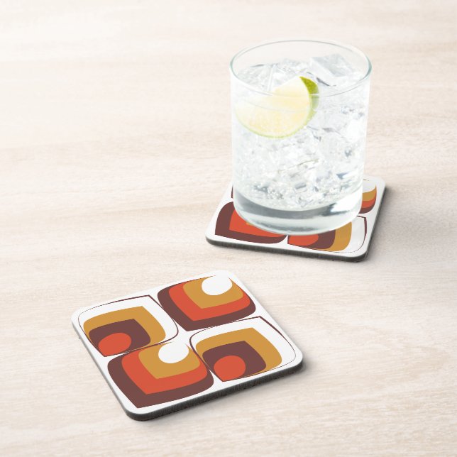 70s Bold Retro Modern Motif in Orange & Brown Beverage Coaster (Right Side)