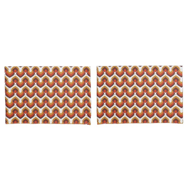 70s Bold Retro Modern Motif in Orange & Brown Pillow Case (Front-Set)