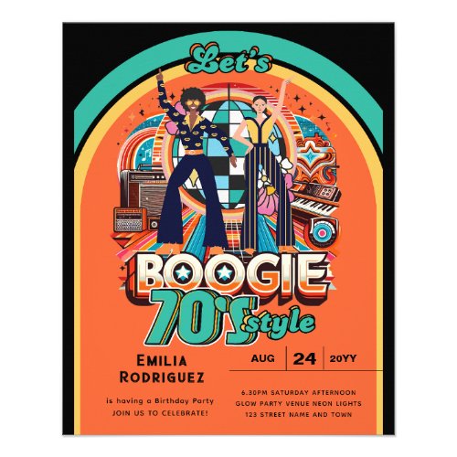 70s Boogie Retro Disco Dancing Birthday Party Flyer