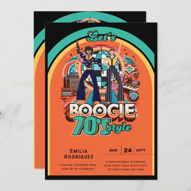70s Boogie Retro Disco Dancing Birthday Party Invitation (Front/Back)