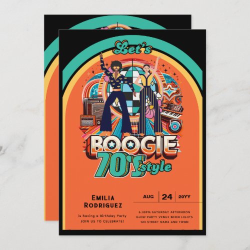 70s Boogie Retro Disco Dancing Birthday Party Invitation
