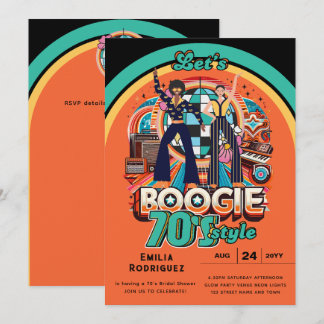 70s Boogie Retro Disco Dancing Bridal Bachelorette Invitation