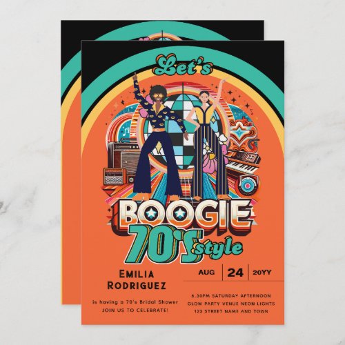 70s Boogie Retro Disco Dancing Bridal Bachelorette Invitation
