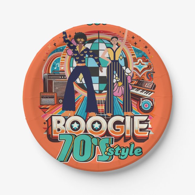 70s Boogie Retro Disco Dancing Partyware Dining Paper Plates (Front)