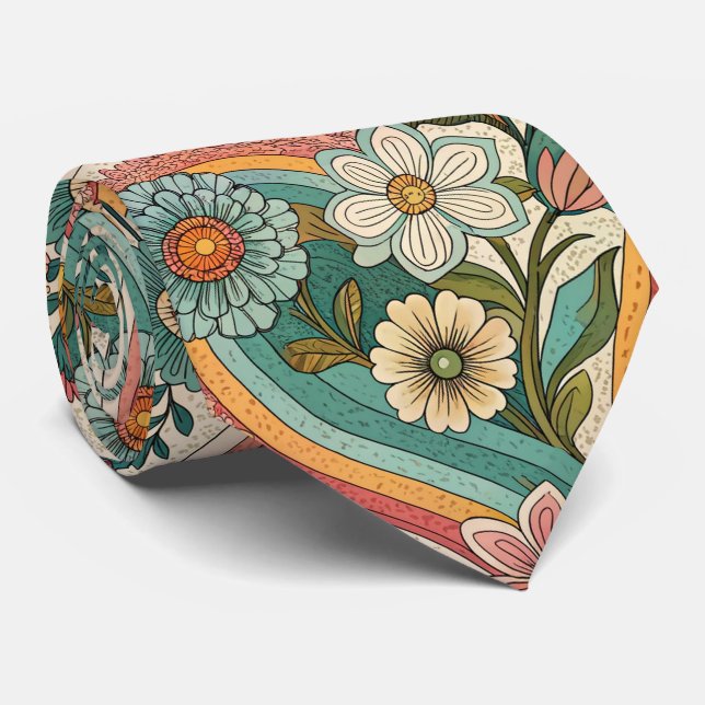 70s Brown Floral Custom Tie – Elegant Fashion (Rolled)