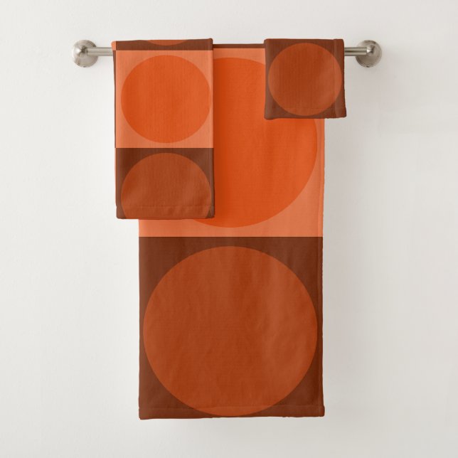 70s Checks and Circles Flame Orange Bath Towel Set (Insitu)