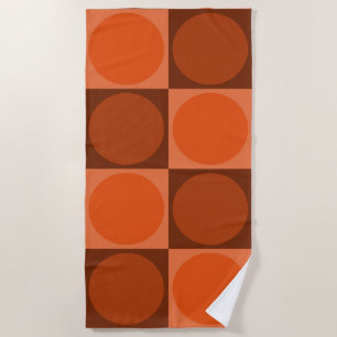 70s Checks and Circles Flame Orange Beach Towel