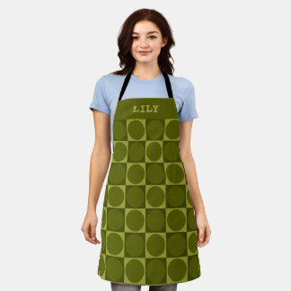 70s Checks and Circles Green Apron