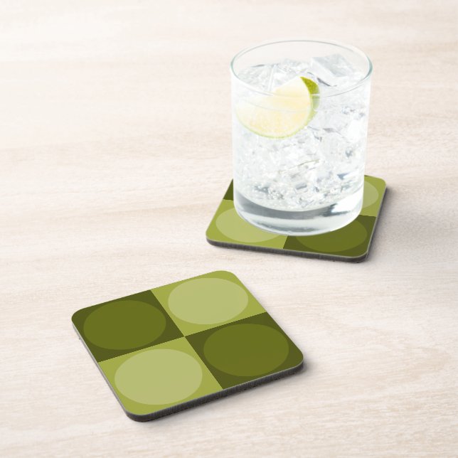 70s Checks and Circles Green Beverage Coaster (Right Side)