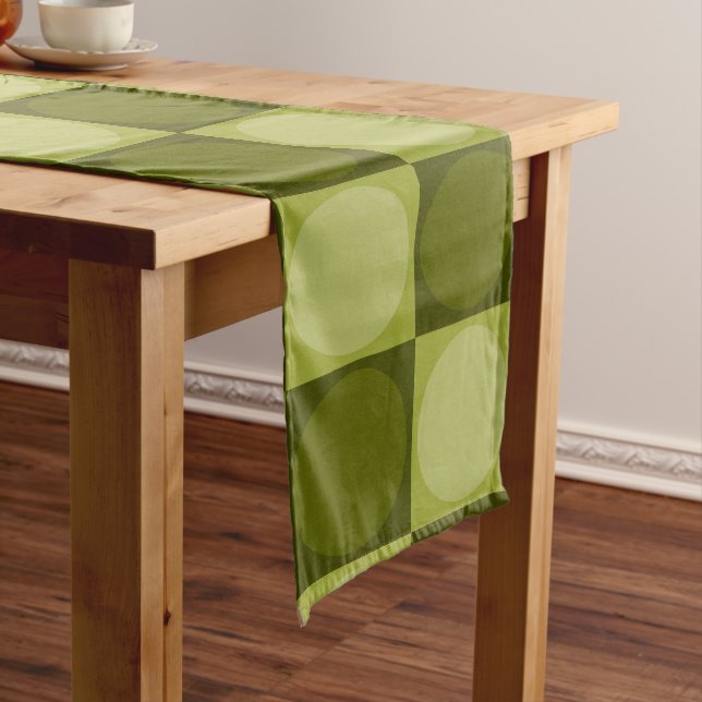 70s Checks and Circles Green Long Table Runner (In Situ)