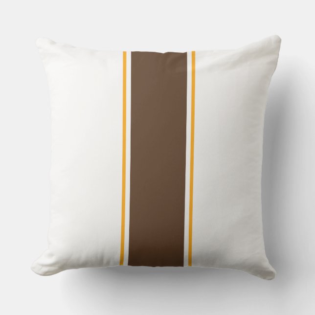 70s Cocoa Brown Orange Racing Stripes On White Outdoor Pillow (Front)