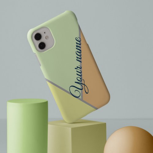70s Color block Sage green Triangles Custom name iPhone 13 Pro Max Case
