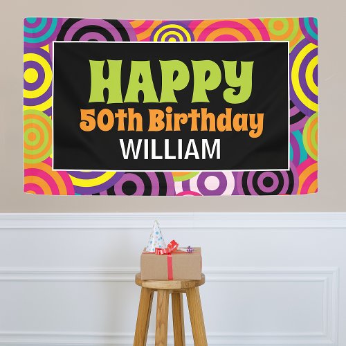 70s Colorful Circles Birthday Banner