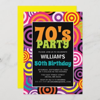 70's Colorful Circles Birthday Invitation
