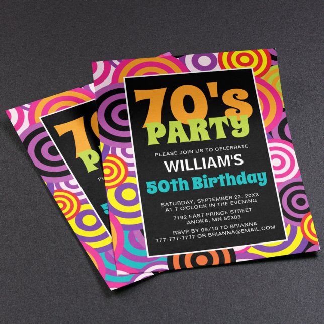 70's Colorful Circles Birthday Invitation