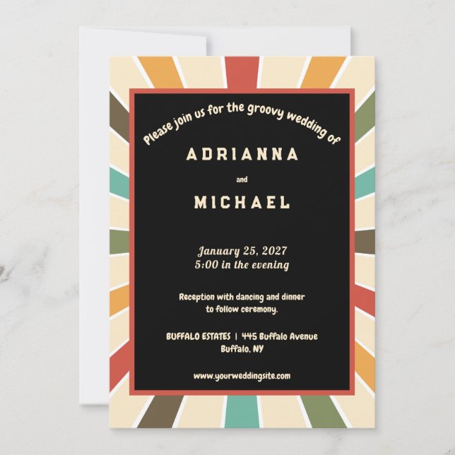 70s Colorful Retro Nostalgia Wedding Invitation (Front)
