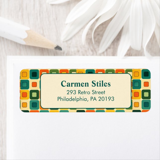 '70s Colorful Square Pattern Return Address Label (Insitu)