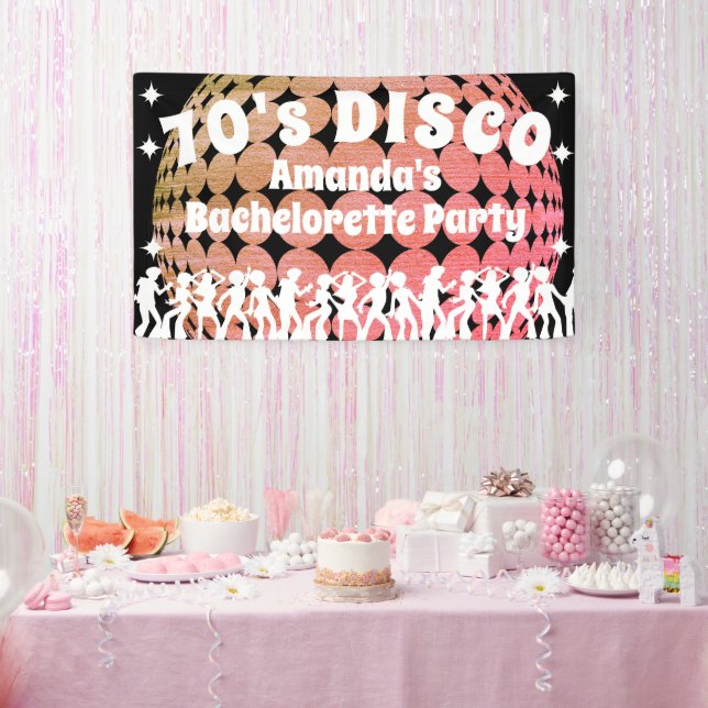 70's Disco Bachelorette Party | Pink Glitter Ball Banner (Party)