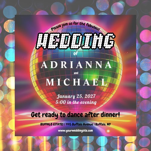 70s Disco Ball Retro Nostalgia Wedding Invitation