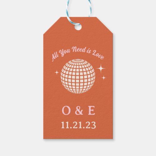 70s Disco Ball Sparkles Retro Wedding Initials  Gift Tags