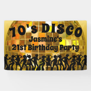 70's Disco Birthday Gold Glitter Ball Banner