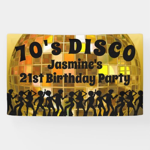 70s Disco Birthday  Gold Glitter Ball Banner