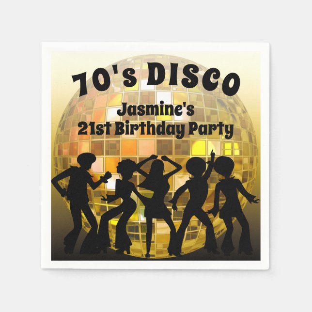 70's Disco Birthday | Gold Glitter Ball Napkins (Front)