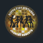70's Disco Birthday | Gold Glitter Ball Paper Plates<br><div class="desc">Snazzy 70's Disco themed party paper plates featuring a cool gold glitter ball background,  people dancing,  and a celebration template that is easy to personalize. Matching party accessories can be found in my store!</div>