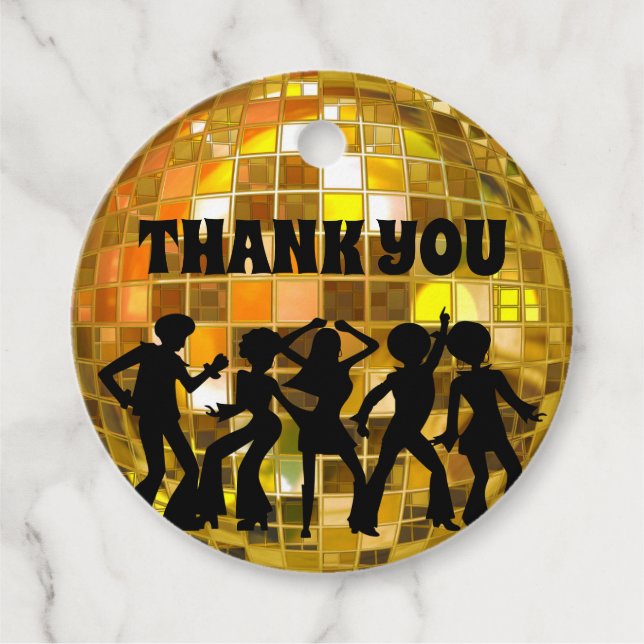 70's Disco Birthday | Gold Glitter Ball Thank You Favor Tags (Front)