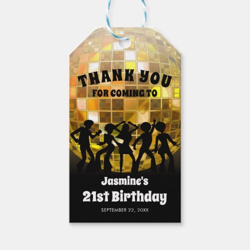 70s Disco Birthday Gold Glitter Ball Thank You Gift Tags