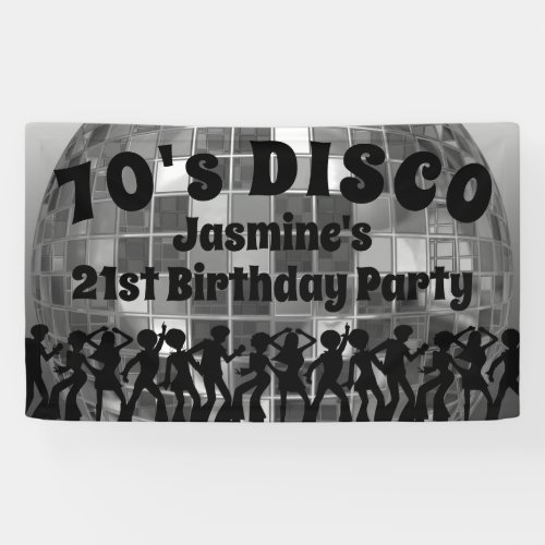 70s Disco Birthday  Silver Glitter Ball Banner