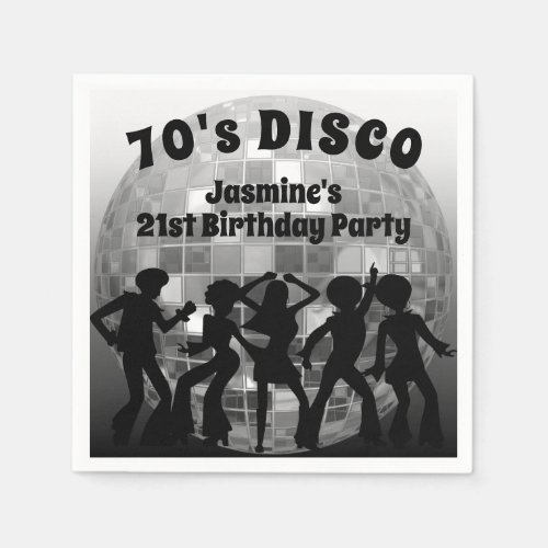 70s Disco Birthday  Silver Glitter Ball Napkins