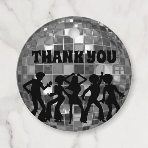 70s Disco Birthday Silver Glitter Ball Thank You Favor Tags
