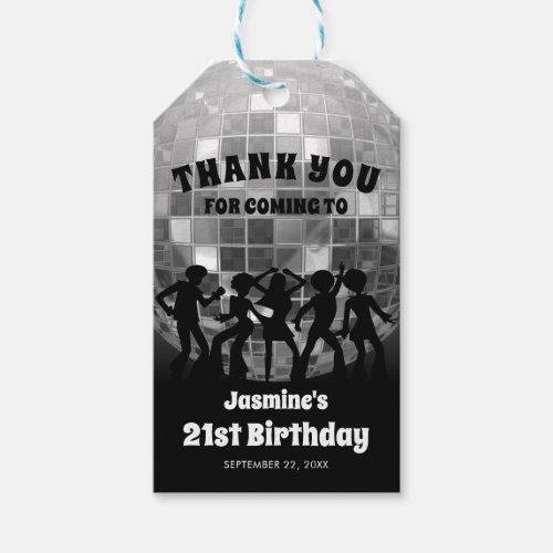 70s Disco Birthday Silver Glitter Ball Thank You Gift Tags