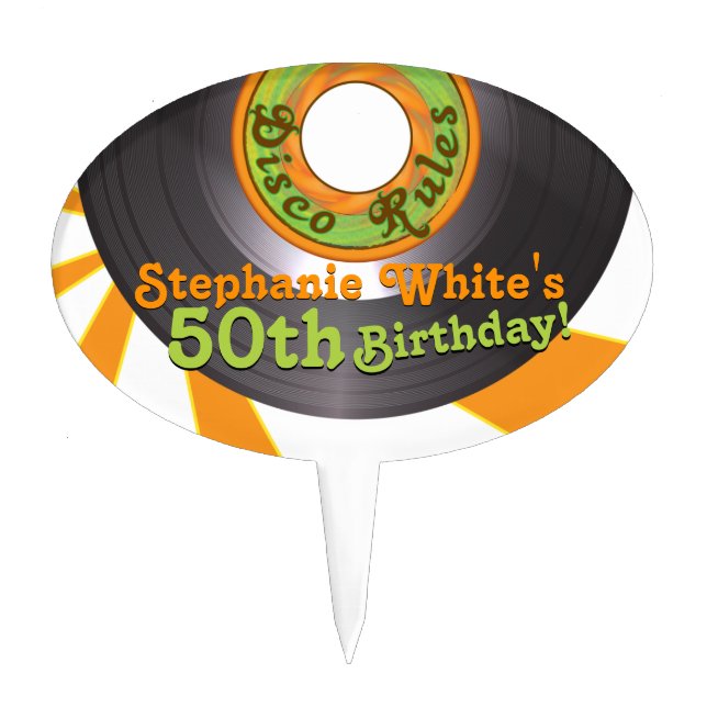 70s Disco Groovy 45 Record 50th Birthday Cake Topper (Front)