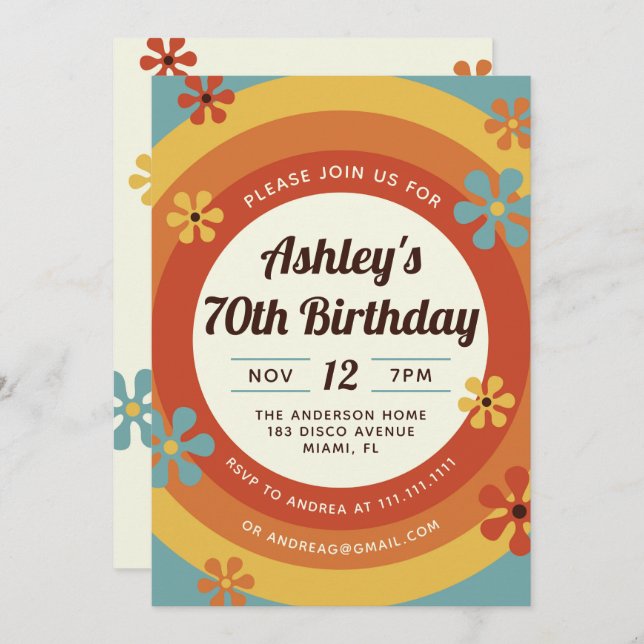 70's Disco Hippie Birthday Invitation (Front/Back)